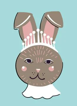Cute brown rabbit with a crown on his head. He s a princess at the carnival. The Stock Illustration