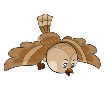 Cute brown scared bird character, cartoon illustration, isolated object on wh Stock Illustration