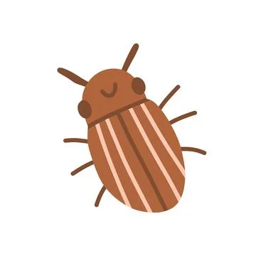 Cute brown striped beetle character vector illustration with antennae. Summer Illustrazione stock