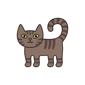 Cute brown tabby cat icon cartoon kitten striped pet isolated transparent Stock Illustration