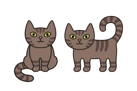 Cute brown tabby cats set icon cartoon kitten striped pet isolated transparent Illustrazione stock