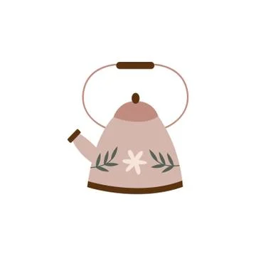 Cute brown teapot with big handle, vintage cartoon kettle tea pot Illustration