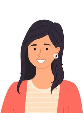 Cute brunette hispanic girl, smiling woman with earrings, avatar of pretty Stock Illustration