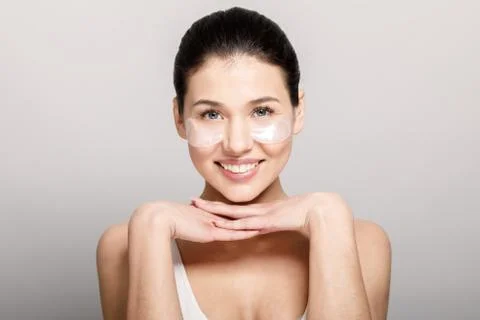 Cute Brunette Model Posing With Pore Strips on Cheekbones Stock Photos