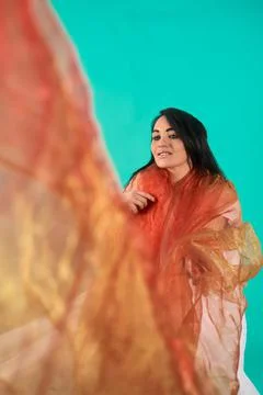 Cute brunette, white gitl weared white tulle and dancing Stock Photos