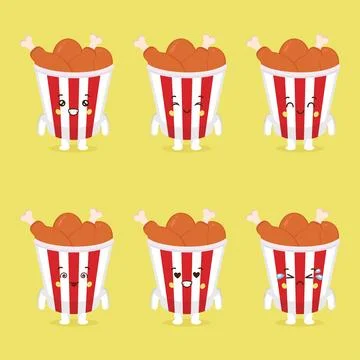 Cute Bucket Fried Chicken With Expression Stock Illustration