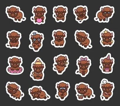Cute buffalo character set with various emotions Illustrazione stock