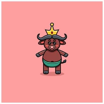 Cute Buffalo With Crown. Stock Illustration