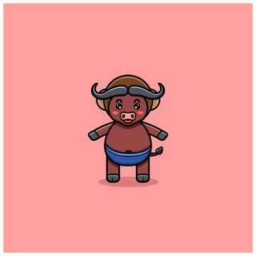 Cute Buffalo With Helmet. Stock Illustration