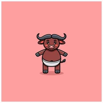 Cute Buffalo Standing Stock Illustration
