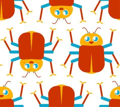 Cute bug pattern. funny Beetle cartoon style background. Baby cloth texture.  스톡 일러스트