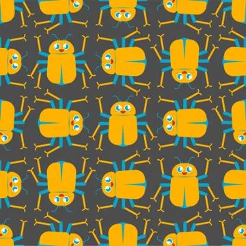 Cute bug pattern. funny Beetle cartoon style background. Baby cloth texture.  イラスト素材