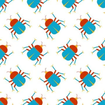 Cute bug pattern. funny Beetle cartoon style background. Baby cloth texture.  イラスト素材
