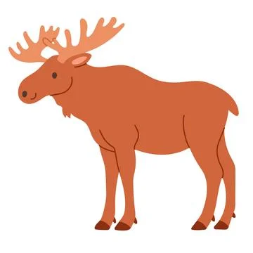 Cute bull moose profile vector illustration. Flat design woodland elk animal Ilustración de archivo