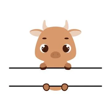 Cute bull split monogram. Funny cartoon character for shirt, scrapbooking, .. Stock Illustration