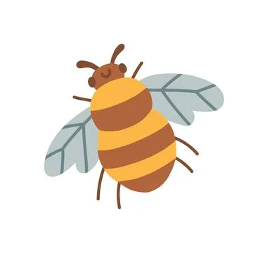 Cute bumblebee character vector illustration with striped yellow body and blue Illustrazione stock