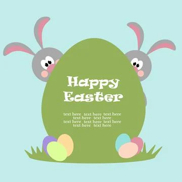 Cute bunnies hiding behind an Easter egg. Stock Illustration