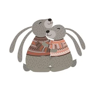 Cute bunnies hugging Stock Illustration