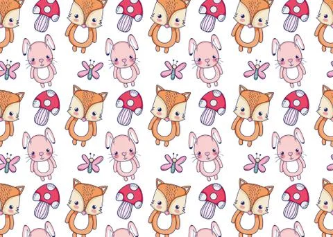 Cute Bunny and fox pattern background Illustrazione stock