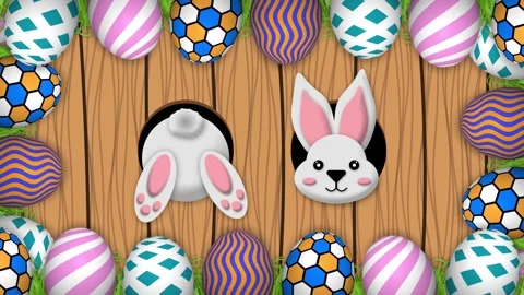Cute bunny back and cute face view from black hole on wooden background cov.. Stock Footage 304269730