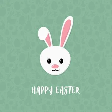 Cute bunny on background with Happy Easter wishes. Vector Stock Illustration