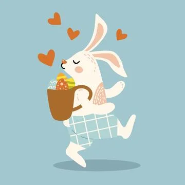 Cute bunny with a backpack with easter eggs Stock Illustration