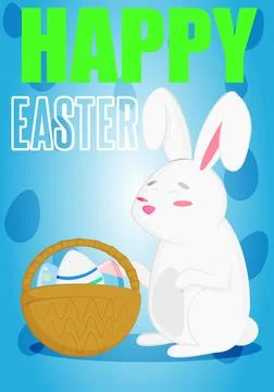 Cute bunny with a basket for easter celebration Stock Illustration