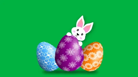 Cute bunny behind the easter eggs and blinking eyes Stock Footage 266787759