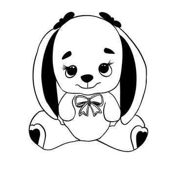 Cute bunny with big ears black lines Stock Illustration