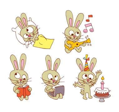 Cute bunny character set Stock Illustration