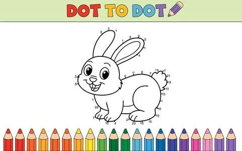 Cute bunny dot to dot activity with colorful pencils Stock Illustration