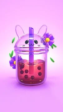 Cute bunny drink 3d render Stock Illustration