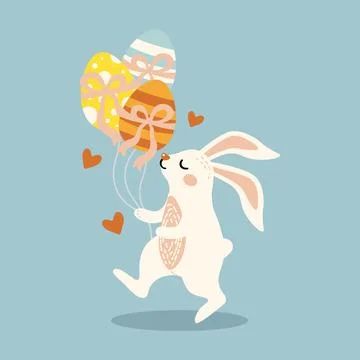 Cute bunny with easter egg balloons Stock Illustration
