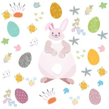 Cute bunny with Easter eggs. Stock Illustration