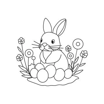 Cute Bunny Embroidery Pattern, Easter Rabbit Hand Embroidery Stock Illustration