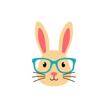Cute Bunny Face with Glasses Vector Clipart Stock Illustration