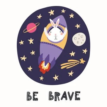 Cute bunny flying a rocket Stock Illustration