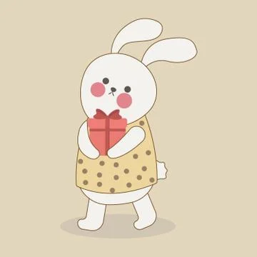 Cute Bunny with gift box. Vector cartoon hare. Stock Illustration
