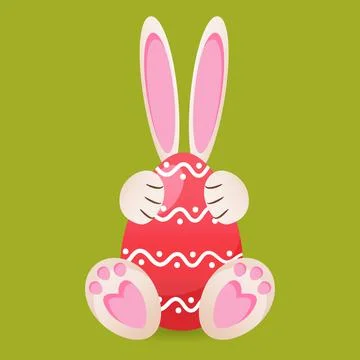 Cute bunny holdind egg. Easter holiday vector illustration. Stockillustratie