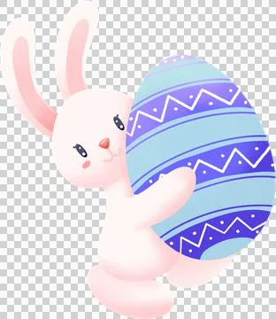 Cute Bunny Holding Blue Easter Egg Stock Illustration