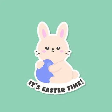 Cute Bunny Holding Blue Easter Egg with Its Easter Time Message Stock Illustration