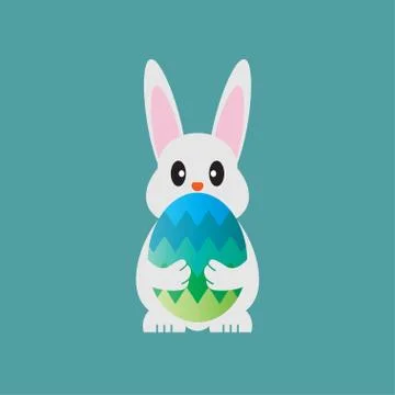 Cute bunny holding easter egg Stock Illustration