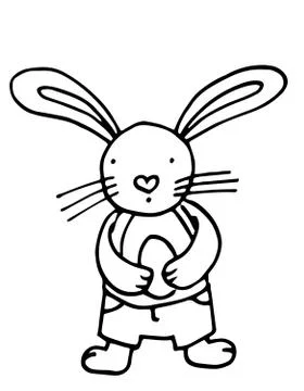Cute bunny holding easter egg, outline illustration Illustrazione stock