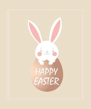 Cute Bunny Holding an Easter Egg with Happy Easter Text on a Soft Background Stock Illustration