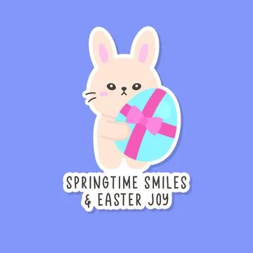Cute Bunny Holding Easter Egg with Springtime Smiles Message Stock Illustration