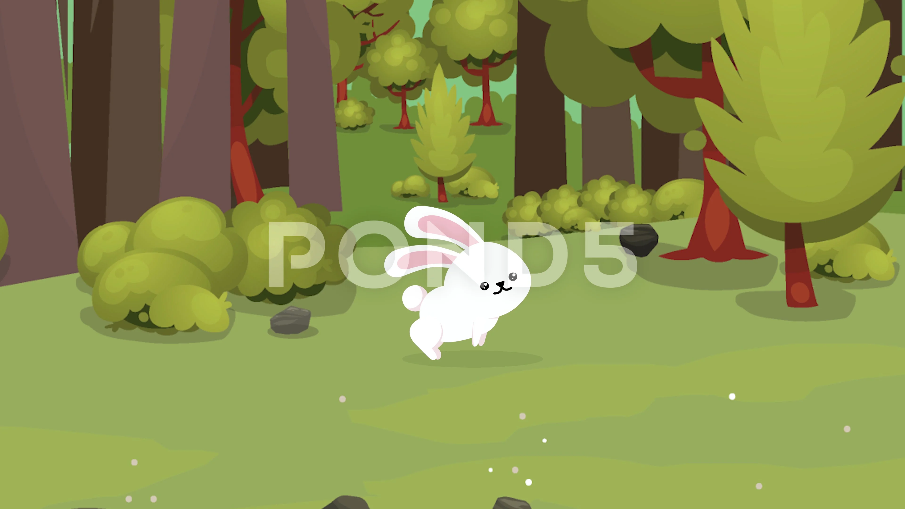 Cute Bunny hops and runs on all legs in the forest Animation