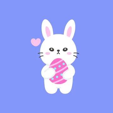Cute Bunny Hugging a Pink Easter Egg with a Floating Heart Stock Illustration