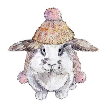 Cute bunny in knitted hat Stock Illustration