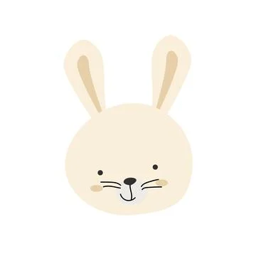Cute bunny portrait or face, white animal head Stock Illustration