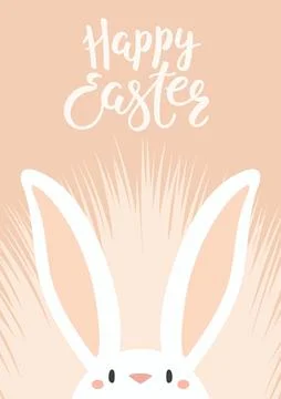 Cute bunny, rabbit face hiding in spring grass Stock Illustration